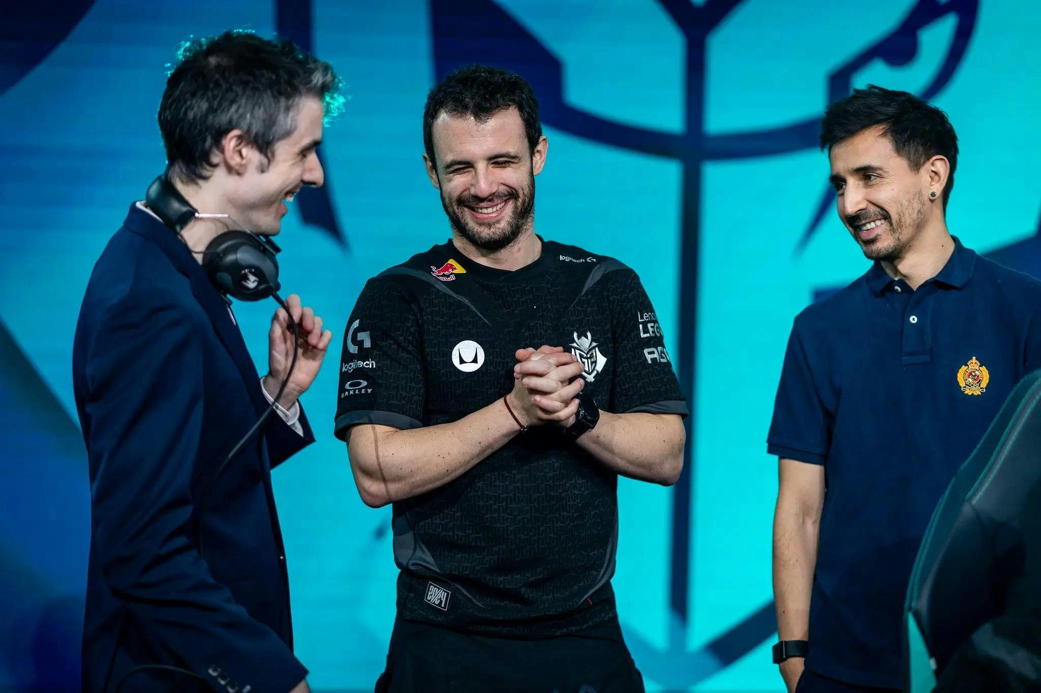 Romain, Dylan Falco, and Isma, on stage in Berlin. Credit: Wojciech Wandzel/Riot Games