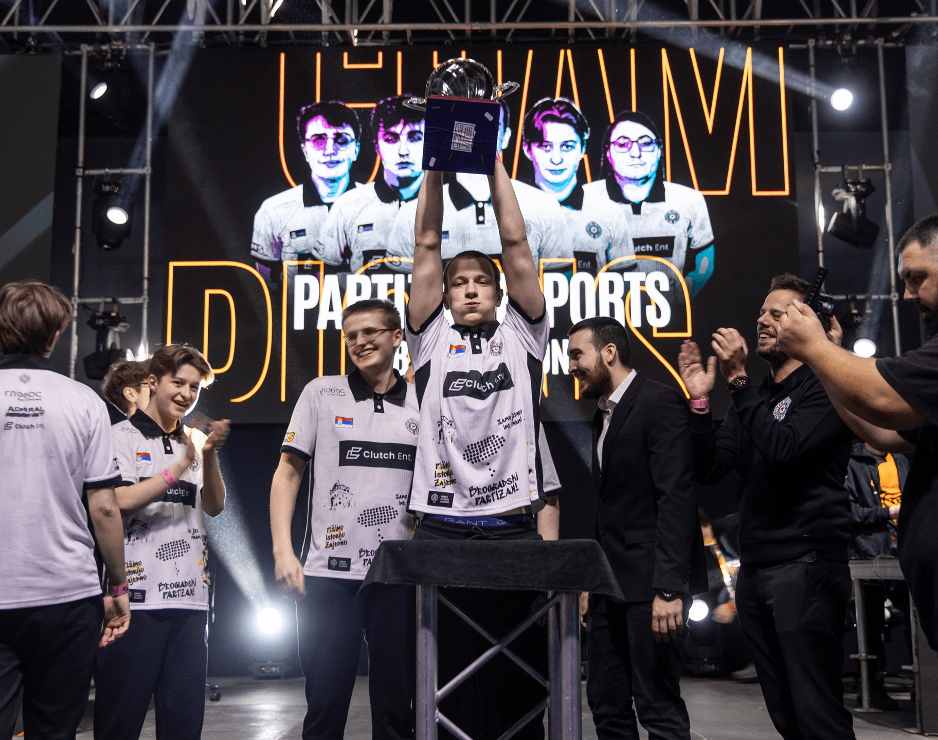 Partizan Sn1lle, lifting the EBL trophy. Credit: Fortuna