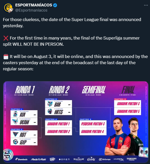 First reported by @Esportmaniacos, the Superliga has decided not to hold offline finals this year.